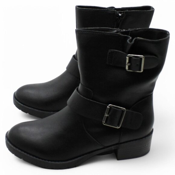 Style Company Womens Black Double Strap Motorcycle Buckle Accent Comfort Gianara - Picture 6 of 8